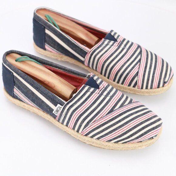 TOMS Womens Classic Alpargata Slip On Shoe Size 7.5 Navy Red Flat Espadrille - Picture 12 of 12